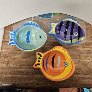 Set of 3 Colorful Ceramic Fish Trinket Dishes